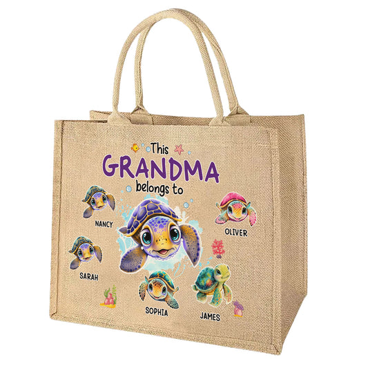 This Grandma Belongs To - Personalized Custom Jute Tote Bag