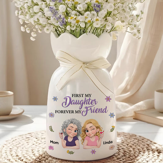 Mother Daughter Friend Forever - Personalized Custom Ribbon Tie Flower Vase