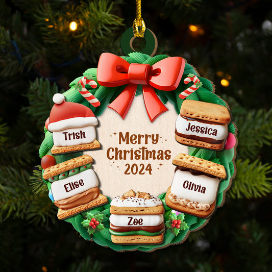 Smore Family Christmas Together - Personalized Custom Freeshape 2-Layered Wood Ornament