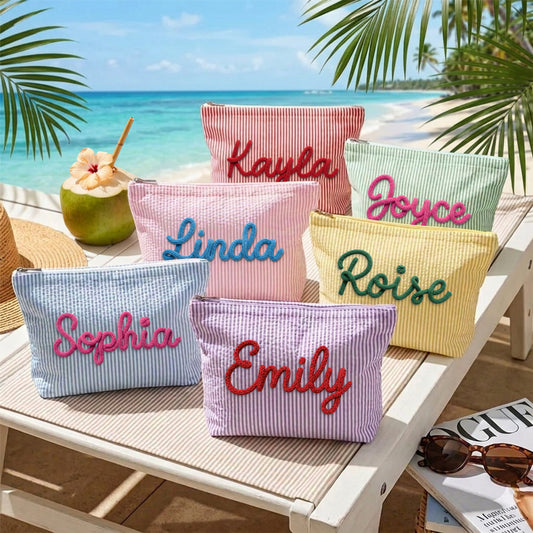 Girls Name - Personalized Custom Seersucker Makeup Bag