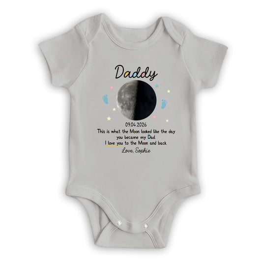 Custom Moon Phase 1st Fathers Day Gift - Personalized Custom Baby Onesie