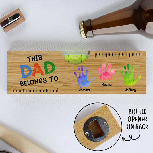 This Daddy Belongs To - Personalized Wooden Spirit Level Bottle Opener