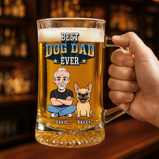 Best Dog Dad In The World - Personalized Custom Beer Glass With Handle