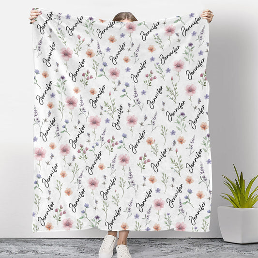 Blooming Name - Personalized Custom Fleece Blanket