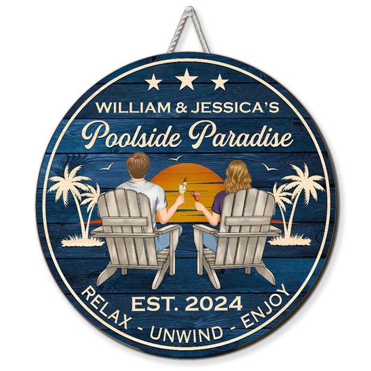 Poolside Paradise - Personalized Custom Wood Sign