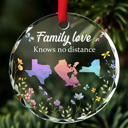 Family Love Knows No Distance Floral Version - Personalized Custom Glass Ornament