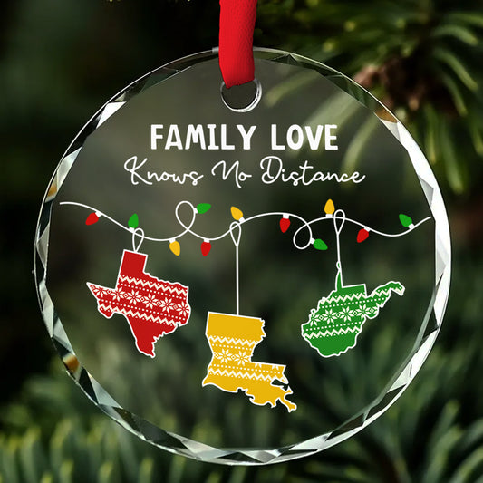 Family Love Knows No Distance - Personalized Custom Glass Ornament