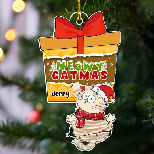 Scratching Cat Christmas - Personalized Custom Acrylic Ornament