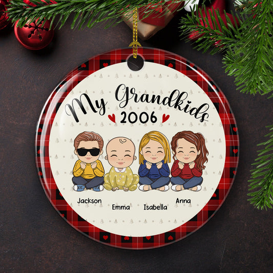 My Lovely Grandkids - Personalized Custom Circle Ceramic Christmas Ornament