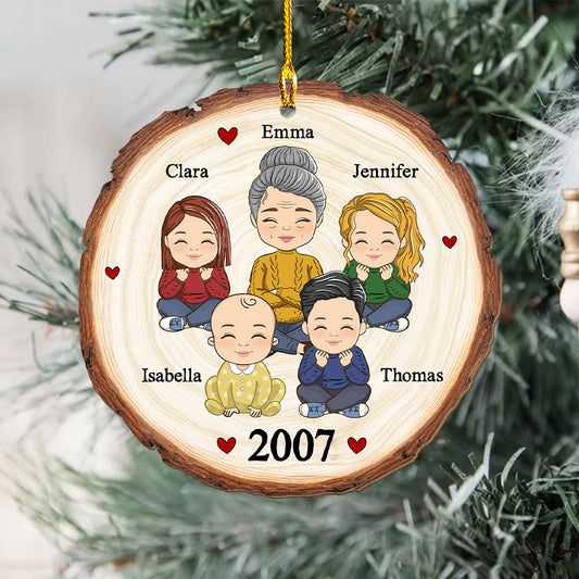 Cute Grandma Grandkid - Personalized Custom 1-layered Wood Ornament