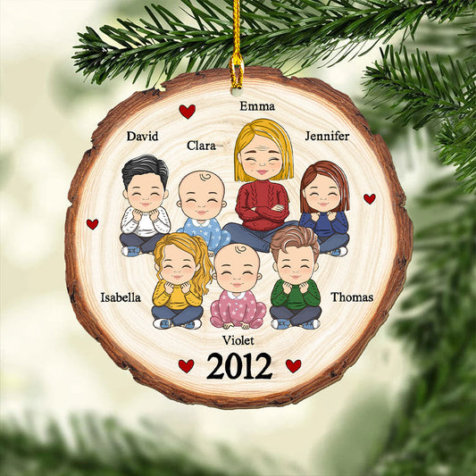 Cute Grandma Grandkid - Personalized Custom 1-layered Wood Ornament