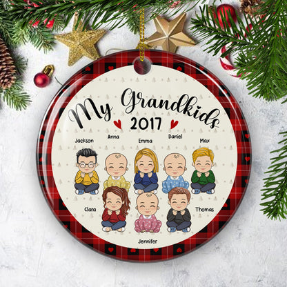 My Lovely Grandkids - Personalized Custom Circle Ceramic Christmas Ornament