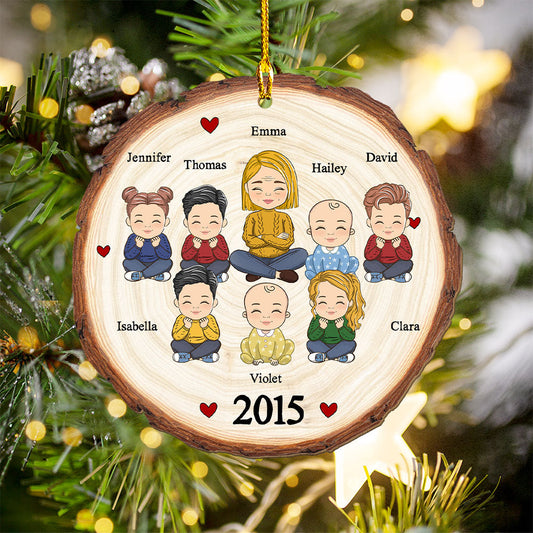 Cute Grandma Grandkid - Personalized Custom 1-layered Wood Ornament