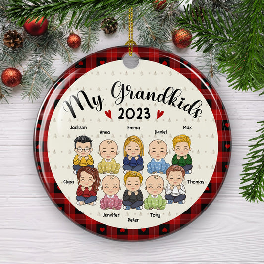 My Lovely Grandkids - Personalized Custom Circle Ceramic Christmas Ornament