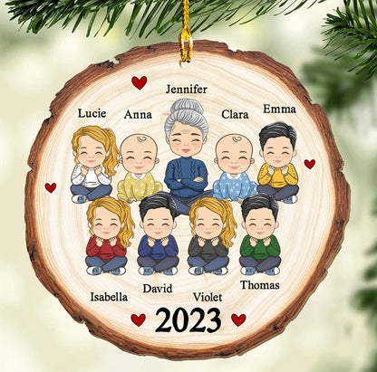 Cute Grandma Grandkid - Personalized Custom 1-layered Wood Ornament