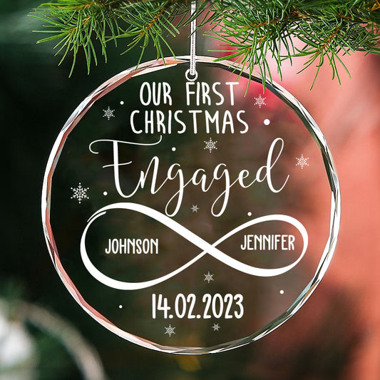 First Christmas Engaged - Personalized Custom Glass Ornament