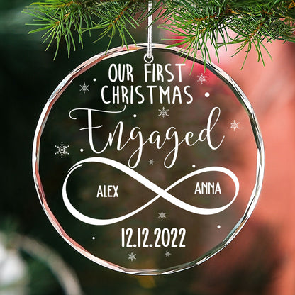 First Christmas Engaged - Personalized Custom Glass Ornament