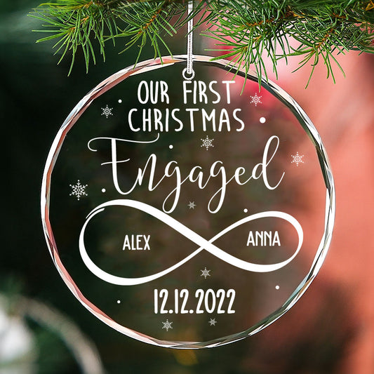 First Christmas Engaged - Personalized Custom Glass Ornament