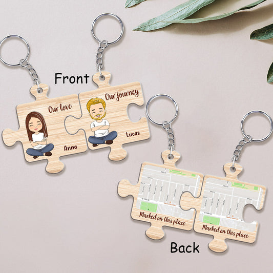 Custom Map Our Love Our Journey - Personalized Custom Couple Acrylic Keychain