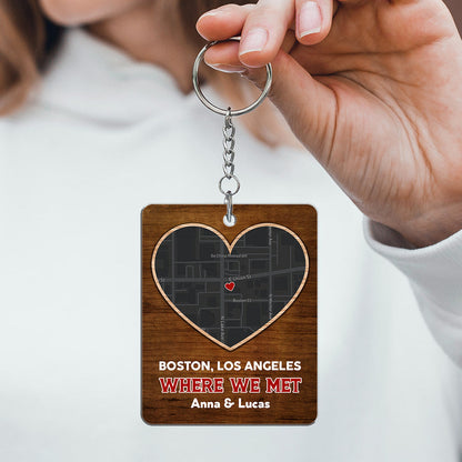 Custom Map Where We Met - Personalized Custom Acrylic Keychain