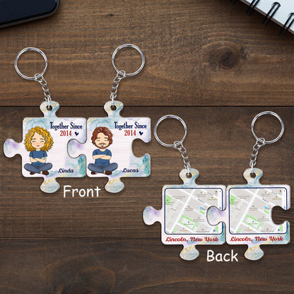 Custom Map Together - Personalized Custom Couple Acrylic Keychain