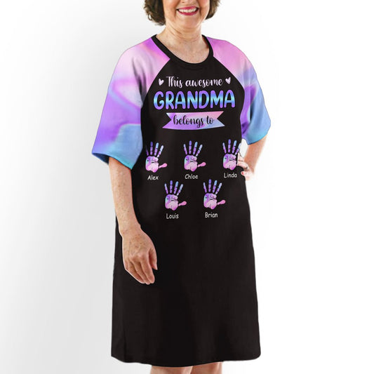 Awesome Grandma With Hands - Personalized Custom 3/4 Sleeve Dress - Blithe Hub