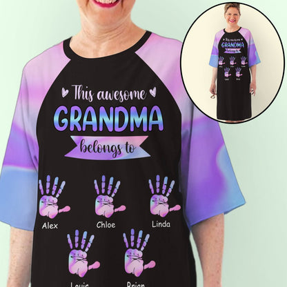 Awesome Grandma With Hands - Personalized Custom 3/4 Sleeve Dress - Blithe Hub