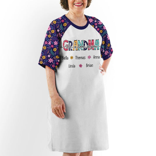 Floral Grandma And Kids - Personalized Custom 3/4 Sleeve Dress - Blithe Hub