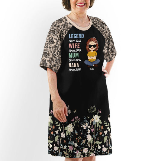 Floral Legend Grandma - Personalized Custom 3/4 Sleeve Dress - Blithe Hub