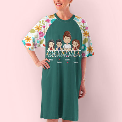 Flower Grandma Kids Together - Personalized Custom 3/4 Sleeve Dress - Blithe Hub