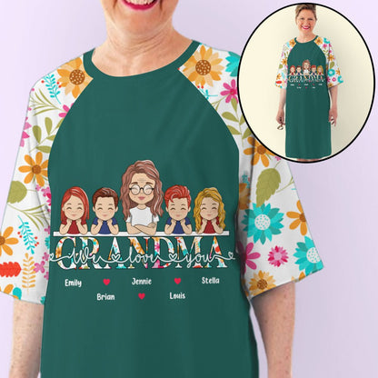 Flower Grandma Kids Together - Personalized Custom 3/4 Sleeve Dress - Blithe Hub