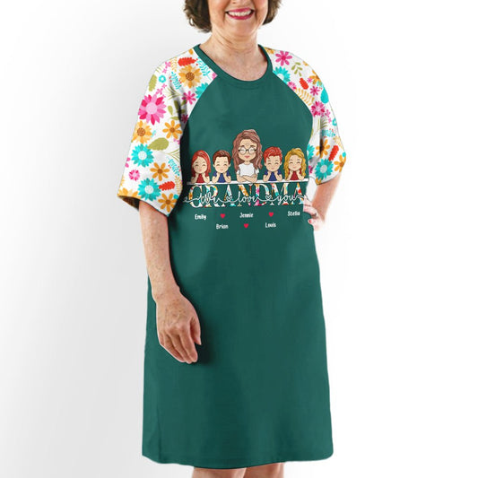 Flower Grandma Kids Together - Personalized Custom 3/4 Sleeve Dress - Blithe Hub