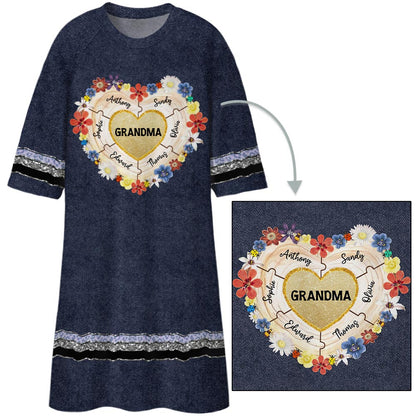 Grandma Heart Puzzle - Personalized Custom 3/4 Sleeve Dress - Blithe Hub