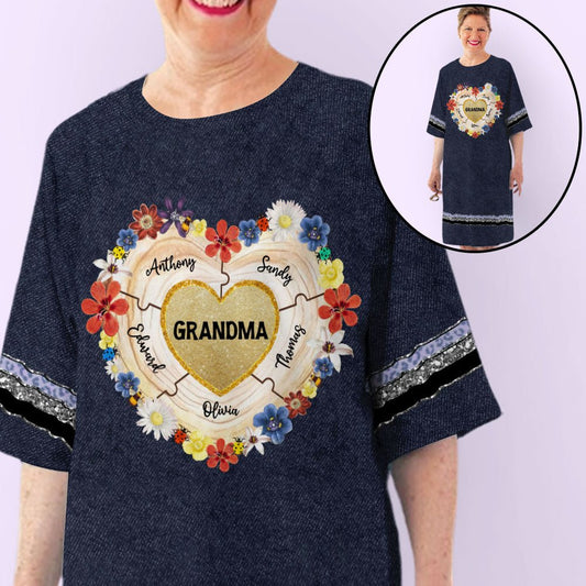 Grandma Heart Puzzle - Personalized Custom 3/4 Sleeve Dress - Blithe Hub