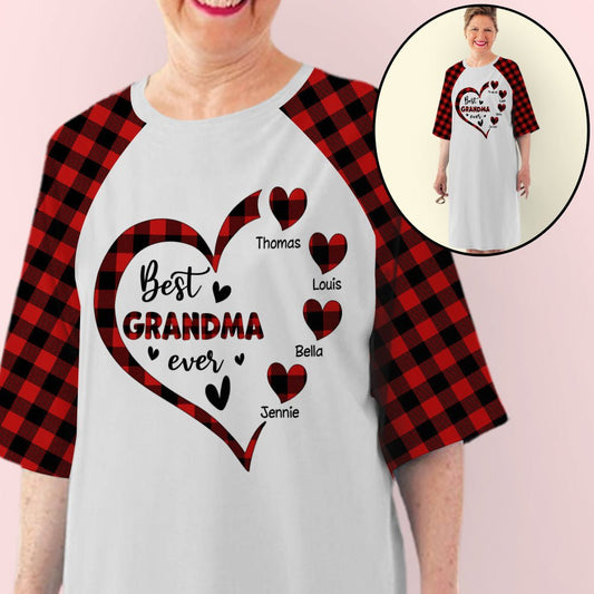 Grandma Heart With Kids Names - Personalized Custom 3/4 Sleeve Dress - Blithe Hub