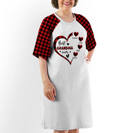 Grandma Heart With Kids Names - Personalized Custom 3/4 Sleeve Dress - Blithe Hub