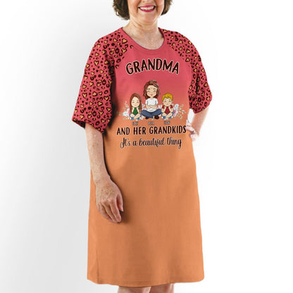 Leopard Grandma With Kids - Personalized Custom 3/4 Sleeve Dress - Blithe Hub