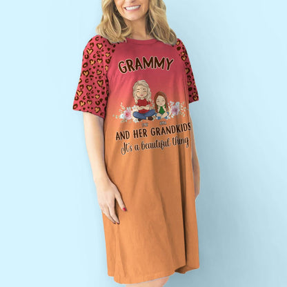 Leopard Grandma With Kids - Personalized Custom 3/4 Sleeve Dress - Blithe Hub