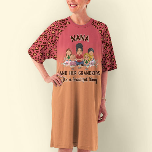 Leopard Grandma With Kids - Personalized Custom 3/4 Sleeve Dress - Blithe Hub