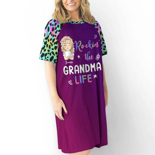Lovely Leopard Grandma Life - Personalized Custom 3/4 Sleeve Dress - Blithe Hub