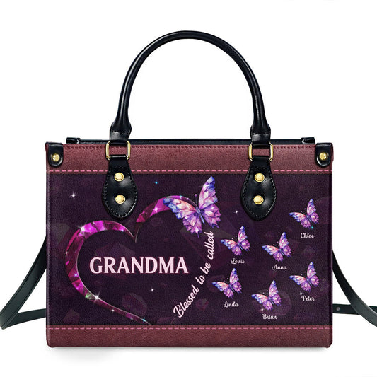 Blessed Grandma Butterfly - Personalized Custom Leather Bag