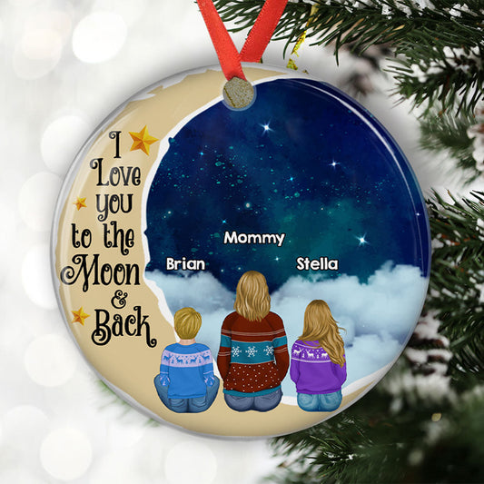 Grandma Grandkids On Moon - Personalized Custom Circle Ceramic Ornament