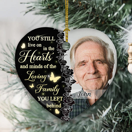 Still In Our Hearts - Personalized Custom Heart Ceramic Christmas Ornament