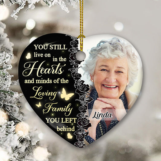 Still In Our Hearts - Personalized Custom Heart Ceramic Christmas Ornament