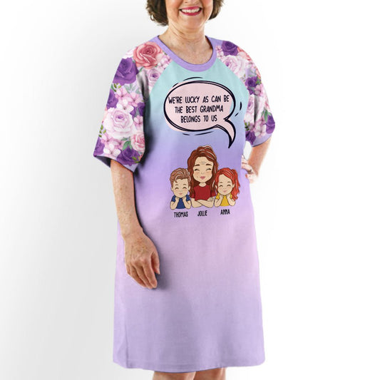 Precious Grandma Belongs To Us - Personalized Custom 3/4 Sleeve Dress - Blithe Hub