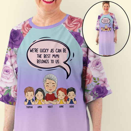 Precious Grandma Belongs To Us - Personalized Custom 3/4 Sleeve Dress - Blithe Hub