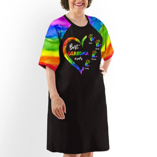 Rainbow Grandma Heart - Personalized Custom 3/4 Sleeve Dress - Blithe Hub