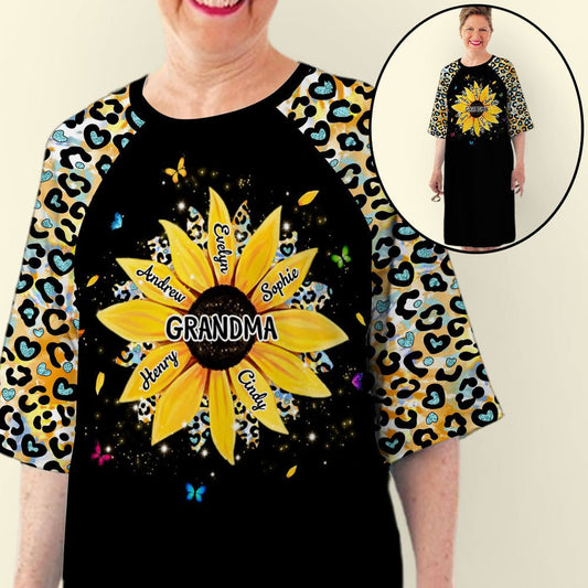 Sunflower Grandma - Personalized Custom 3/4 Sleeve Dress - Blithe Hub