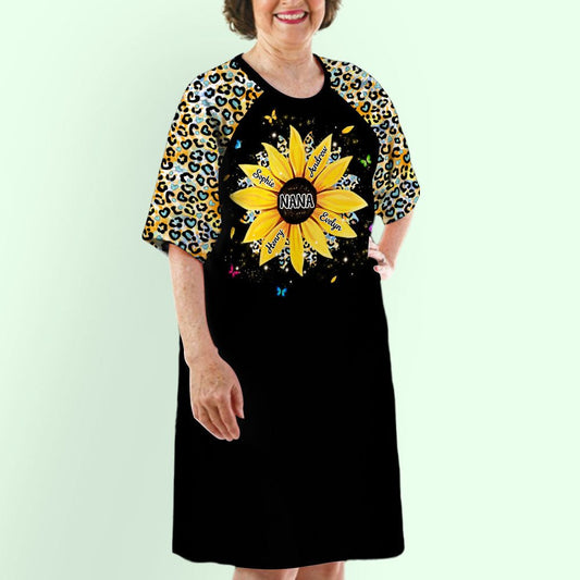 Sunflower Grandma - Personalized Custom 3/4 Sleeve Dress - Blithe Hub