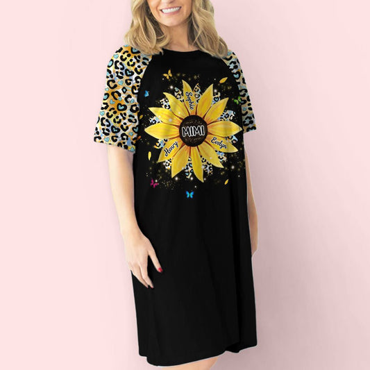 Sunflower Grandma - Personalized Custom 3/4 Sleeve Dress - Blithe Hub